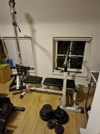 Fitness bank full body + gewichten + stangen, Enlèvement, Utilisé, Bras, Banc d'exercice