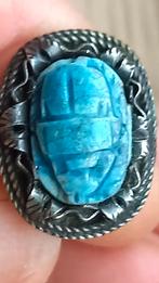 ancien Bague en argent massif scarabée Egyptienne, Enlèvement ou Envoi, Argent, Bague