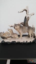 Excl. Beeld Wolf Met Spelende Welpen in de Sneeuw, Antiek en Kunst, Kunst | Beelden en Houtsnijwerken, Ophalen of Verzenden