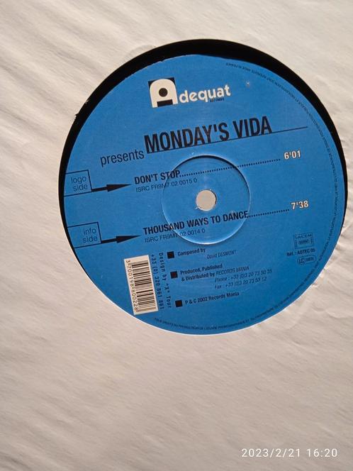 12" Monday's Vida - Don't Stop (Retro Techno style H2o), Cd's en Dvd's, Vinyl | Dance en House, Gebruikt, Overige genres, 12 inch