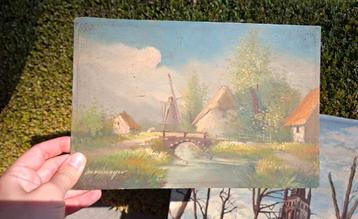 Schilderijtje oud op houten plankje beschikbaar voor biedingen