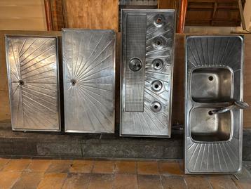 Inox café werkbladen (tap, afdruip, wasbak) beschikbaar voor biedingen