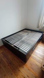 Lit double ikea BRIMNES noir, Ophalen, Zwart, Tweepersoons, 140 cm