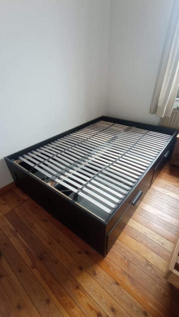 Lit double ikea BRIMNES noir, Enlèvement, 200 cm, Bois, Deux personnes