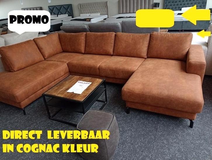 8MI Salon Nieuw cognac microvezel 304/148/198cm +Levering, Huis en Inrichting, Zetels | Zetels en Chaises Longues, Nieuw, Vierpersoons of meer