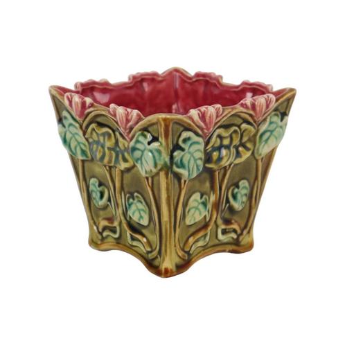 Art Nouveau Majolica Cache Pot Bloempot Onnaing France 1900, Antiquités & Art, Antiquités | Céramique & Poterie, Enlèvement ou Envoi