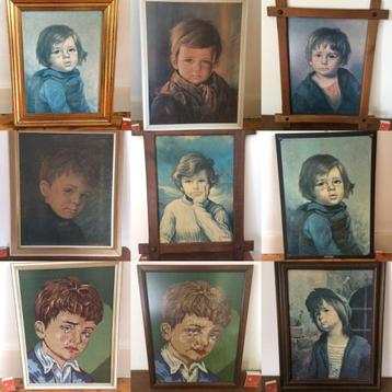 Petits garçons tristes avec une larme boudeuse, un petit cha, Enlèvement ou Envoi, Utilisé, Peinture