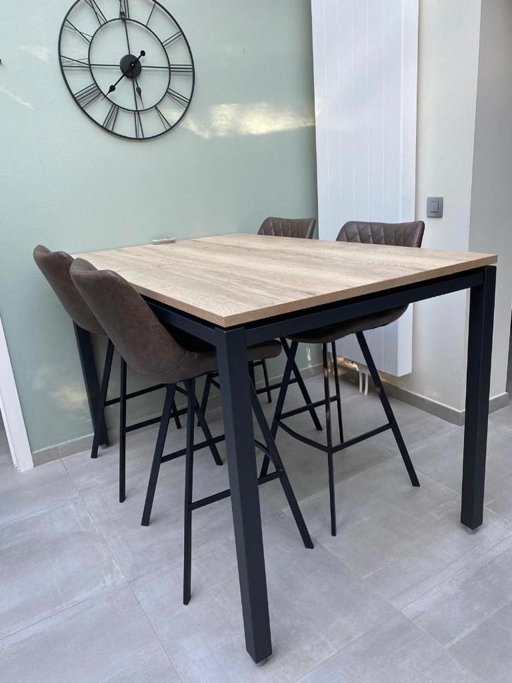 halfhoge eetkamertafel met 4 halfhoge stoelen, Huis en Inrichting, Tafels | Eettafels, Zo goed als nieuw, 50 tot 100 cm, 100 tot 150 cm