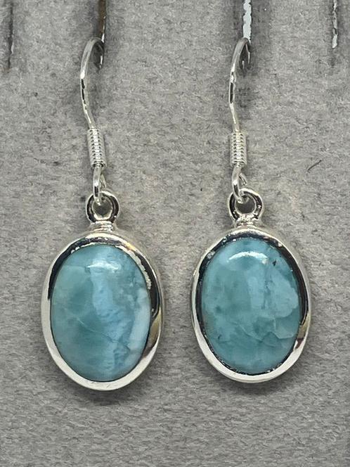 Zilveren Oorbellen met Echte Larimar, Handtassen en Accessoires, Oorbellen, Nieuw, Knopjes of Stekers, Zilver, Overige kleuren