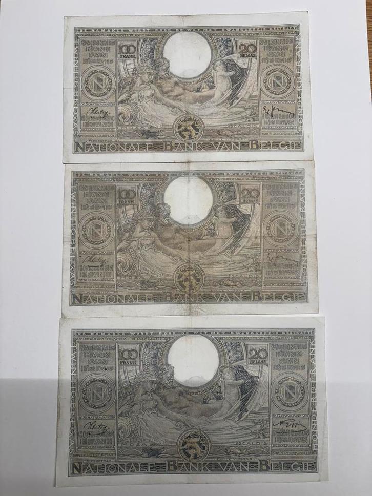 3x 100 francs/20 belgas, Postzegels en Munten, Munten en Bankbiljetten | Verzamelingen, Bankbiljetten, Ophalen of Verzenden