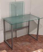 Modern bureau van gehard glas met schermbevestiging, Huis en Inrichting, Bureaus, Ophalen, Zo goed als nieuw, Bureau