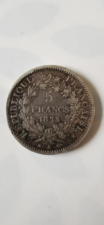 Zeldzame Franse Zilveren 5 Francs Munt – 1873 Parijs (Type H beschikbaar voor biedingen