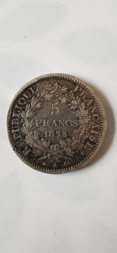 Zeldzame Franse Zilveren 5 Francs Munt – 1873 Parijs (Type H, Postzegels en Munten, Munten | Europa | Niet-Euromunten, Losse munt