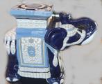 1) Porte-plante éléphant céramique bleu +-47cms., Ophalen, Gebruikt