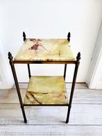 Koperen bijzettafeltje met marmeren bladen en spiegel, Antiek en Kunst, Ophalen