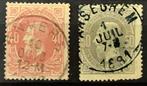 Nrs 34-35. 1869. Gestempeld. Leopold II. OBP: 22,50 euro., Postzegels en Munten, Postzegels | Europa | België, Met stempel, Gestempeld