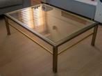salontafel bronskleurig met dubbel glas tablet, Ophalen, Gebruikt, 100 tot 150 cm, 50 tot 100 cm