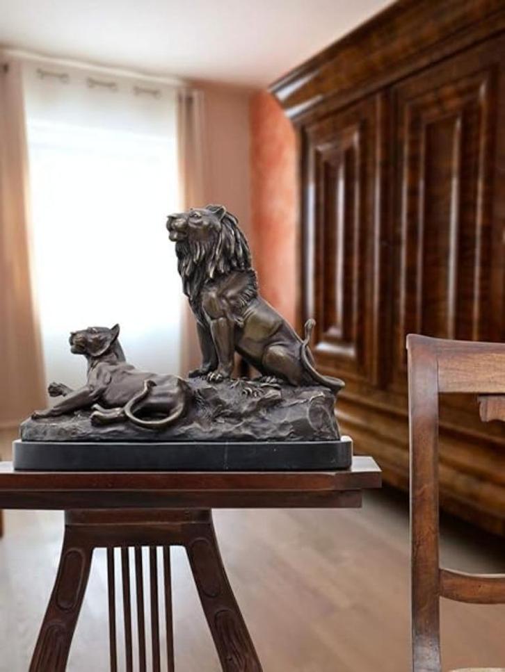 Grote Zware Bronzen Sculptuur van een Leeuw en Leeuwin, Antiek en Kunst, Antiek | Brons en Koper, Brons, Verzenden