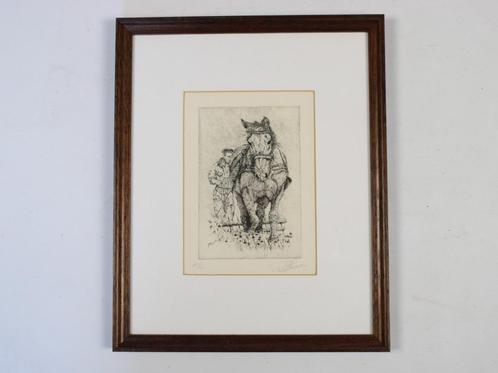 ets boerenpaard, Bles '86, gesigneerd, Antiek en Kunst, Kunst | Etsen en Gravures, Ophalen of Verzenden