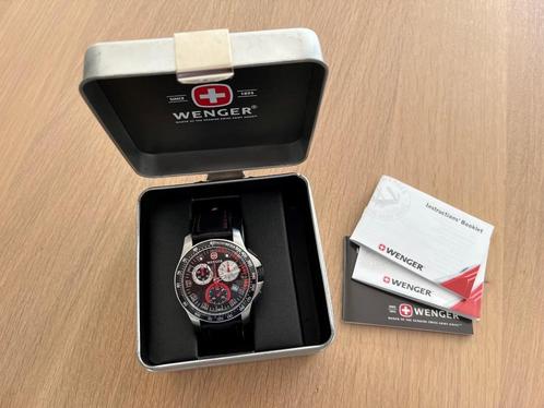 Wenger Chrono Sport Zwitsers horloge, leren band., Handtassen en Accessoires, Horloges | Heren, Gebruikt, Overige merken, Staal
