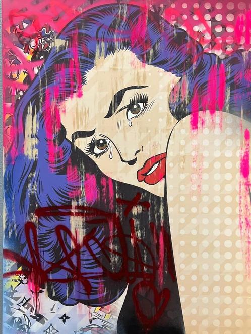 Olieverf Abstract - Canvas Dillon Boy (1979) - Graffiti Girl, Antiek en Kunst, Kunst | Schilderijen | Abstract, Ophalen of Verzenden