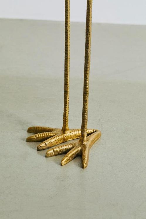 Gold metal side table bijzettafel bird-like two bird feet, Antiek en Kunst, Kunst | Designobjecten, Verzenden