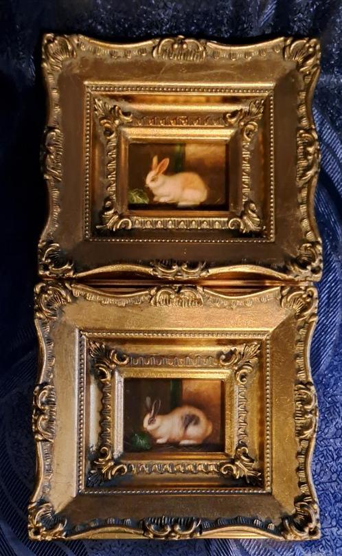 twee schilderijen op paneel in goud vergulde Barok lijs, Antiek en Kunst, Kunst | Schilderijen | Klassiek, Ophalen