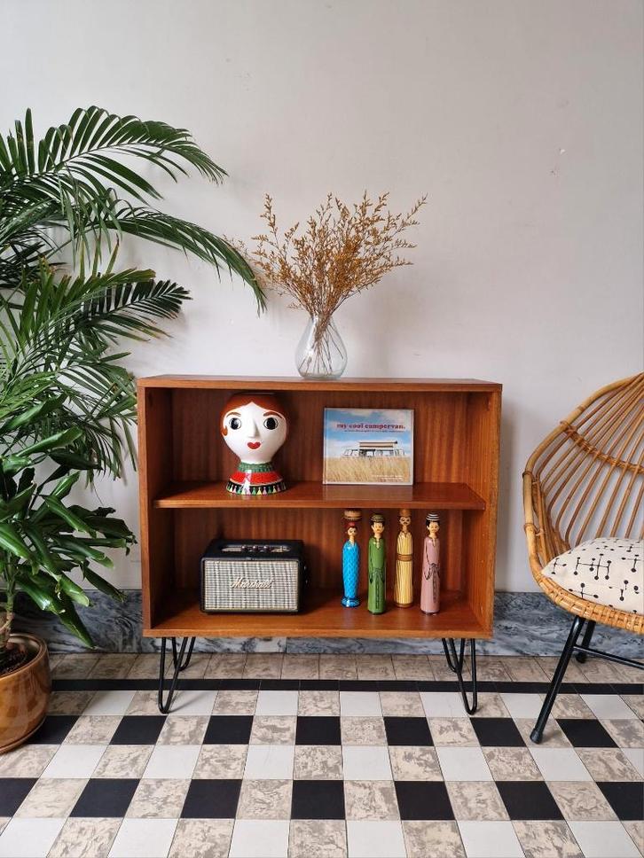 Vintage midcentury boekenkastje | open kastje | retro, Huis en Inrichting, Kasten | Boekenkasten, Gebruikt, 50 tot 100 cm, Minder dan 100 cm