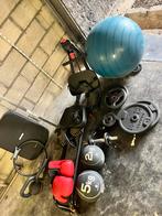 Fitness set (benchpress, roeistoestel, gewichten, …), Sport en Fitness, Ophalen, Zo goed als nieuw