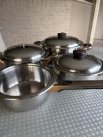 Set kookpotten en steelpan, Huis en Inrichting, Keuken | Potten en Pannen, Ophalen, Gebruikt, Inox, Keramische plaat
