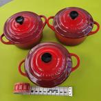 Set van 3 rode ovenschalen creuset m/deksel, Huis en Inrichting, Ophalen, Zo goed als nieuw, Overige materialen, Overige typen