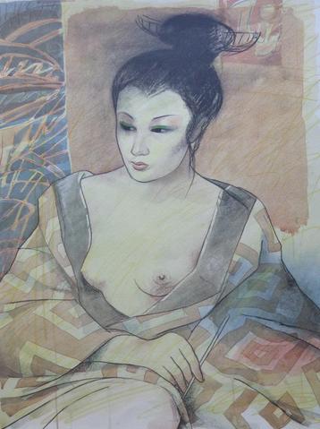 JAN VANRIET / GEISHA / KLEURLITHO / 76x56cm / SIG / 1983 beschikbaar voor biedingen