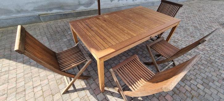 Bristol Table + 4 nieuwe teakhouten stoelen, Tuin en Terras, Tuintafels, Nieuw, Rechthoekig, Hout, Ophalen