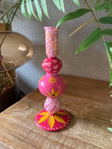 Handbeschilderde Kandelaar Pink Sunflower🌻🌷ByJ&S beschikbaar voor biedingen