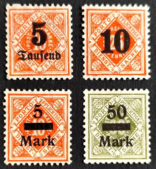 4X Württemberg inflatiezegels 1923, Postzegels en Munten, Postzegels | Europa | Duitsland, Overige periodes, Ophalen of Verzenden