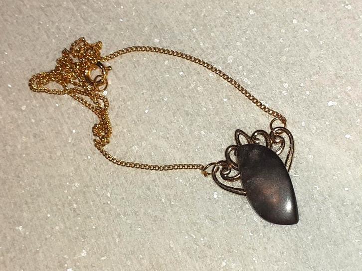 Ketting edelsteen hanger zilverobsidiaan of fluweelobsidiaan, Bijoux, Sacs & Beauté, Colliers, Neuf, Pierre ou Minéral, Noir, Avec pierre précieuse