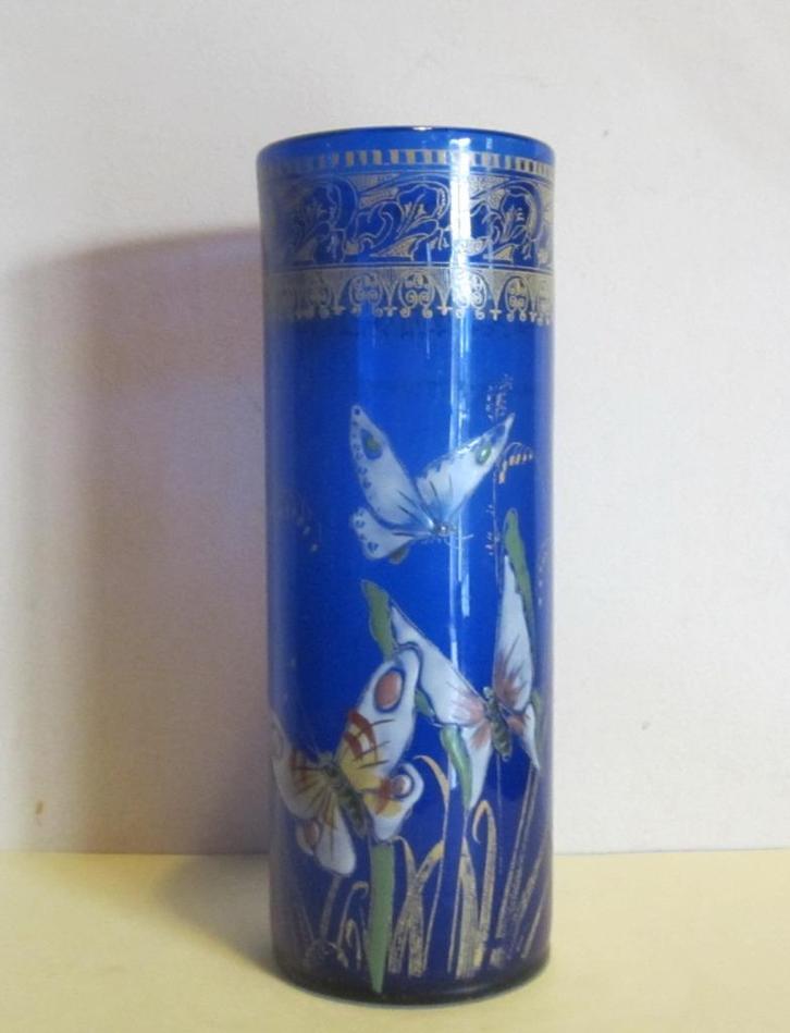 Antieke art nouveau Legras vaas, email vlinders; ca 1910, Antiek en Kunst, Antiek | Glaswerk en Kristal, Verzenden