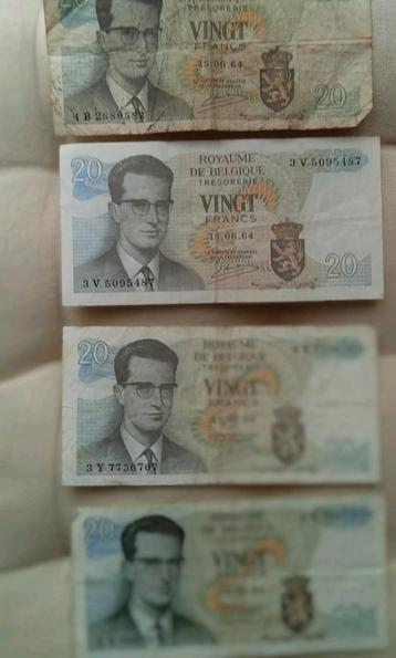 2 biljetten van 20 Belgische frank, ook per stuk te koop  beschikbaar voor biedingen