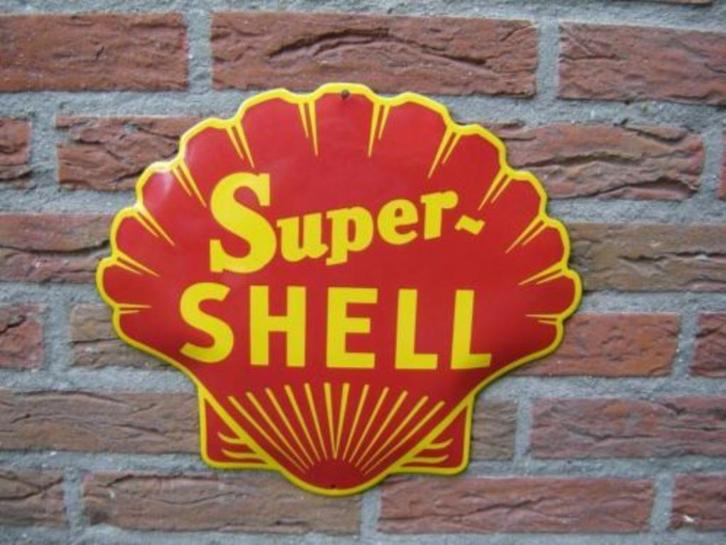 Super Shell emaillen reclame bord olie benzine banden borden, Verzamelen, Merken en Reclamevoorwerpen, Zo goed als nieuw, Reclamebord