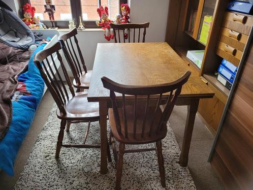 Table + 4 chaises en chêne massif, Maison & Meubles, Tables | Tables à manger, Utilisé, 50 à 100 cm, 150 à 200 cm, Cinq personnes ou plus