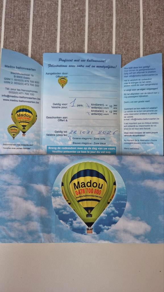 Vol en montgolfière pour 1 personne, Collections, Actions de supermarché, Enlèvement