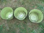 3 groene bloempotten - gebruikt - rond, Kunststof, Gebruikt, Rond, Minder dan 40 cm