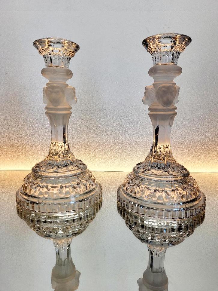 Ensemble de chandeliers Val Saint Lambert, têtes de lion, Antiquités & Art, Antiquités | Verre & Cristal, Enlèvement ou Envoi