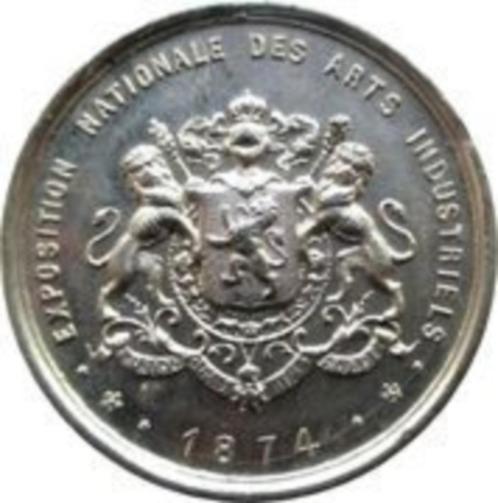 Médaille belge 1874 Exposition nationale des arts industris, Timbres & Monnaies, Pièces & Médailles, Autres matériaux, Envoi
