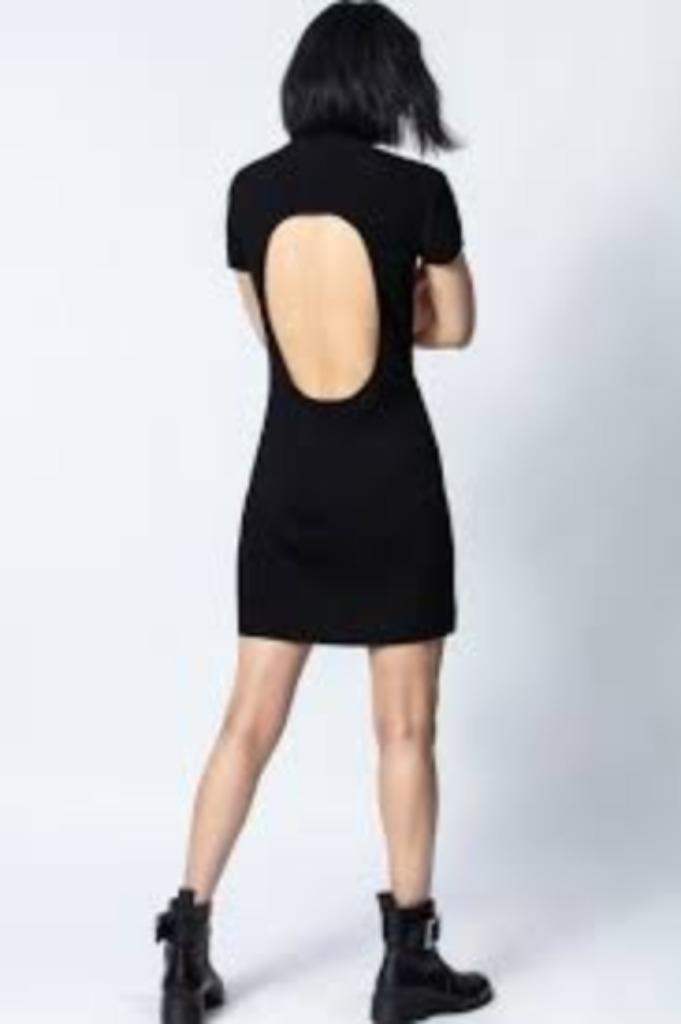 Ongedr fijngebreide jurk Zadig & Voltaire met open rug, Kleding | Dames, Jurken, Nieuw, Maat 38/40 (M), Zwart, Boven de knie, Verzenden