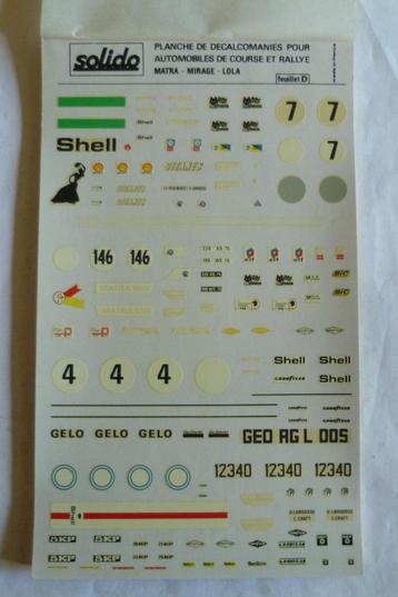 Solido Decals " Matra - Mirage - Lola " beschikbaar voor biedingen