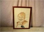 Mooi oud geschilderd Aquarel 'Lachende Man met Bril' - 46x3, Ophalen of Verzenden