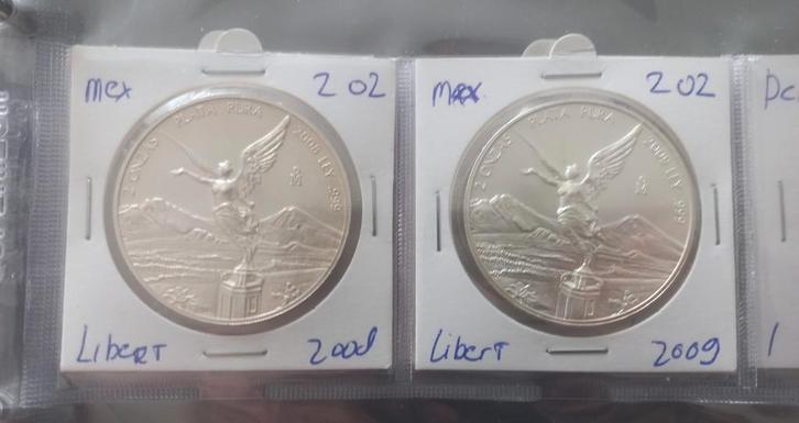 Zilveren 2OZ Libertad Munten - 2008 & 2009, Postzegels en Munten, Munten | Amerika, Losse munt, Midden-Amerika, Zilver, Verzenden