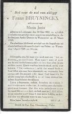 Frans Bruyninckx 1929 grauwvuurontploffing Waterschei, Verzamelen, Bidprentjes en Rouwkaarten, Ophalen of Verzenden
