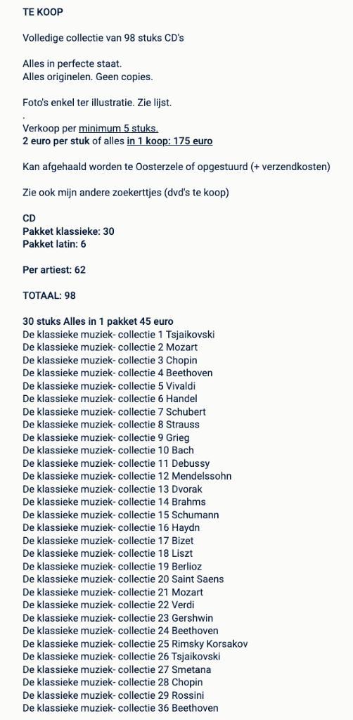 98 CD's, CD & DVD, CD | Autres CD, Comme neuf, Enlèvement ou Envoi